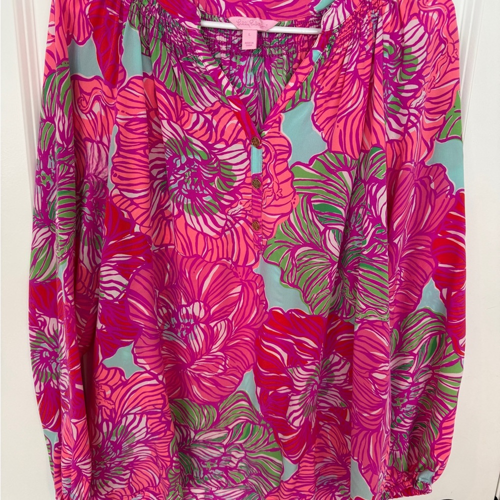Lilly Pulitzer Pink & Aqua Floral Tunic